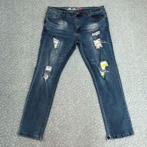 GS-115 Moto Jeans Mens 38 Blue Distressed Ripped Patchwork Stretch Denim Faded